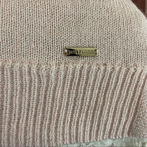Tommy Hilfiger Lt Pink Metallic Lace Trim Sweater Sz L - Picture 5 of 12